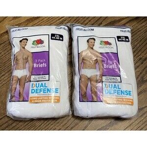 Fruit of the Loom Men's White Briefs 2XL 44-46 Dual Defense 3 Pack X2 NEW
